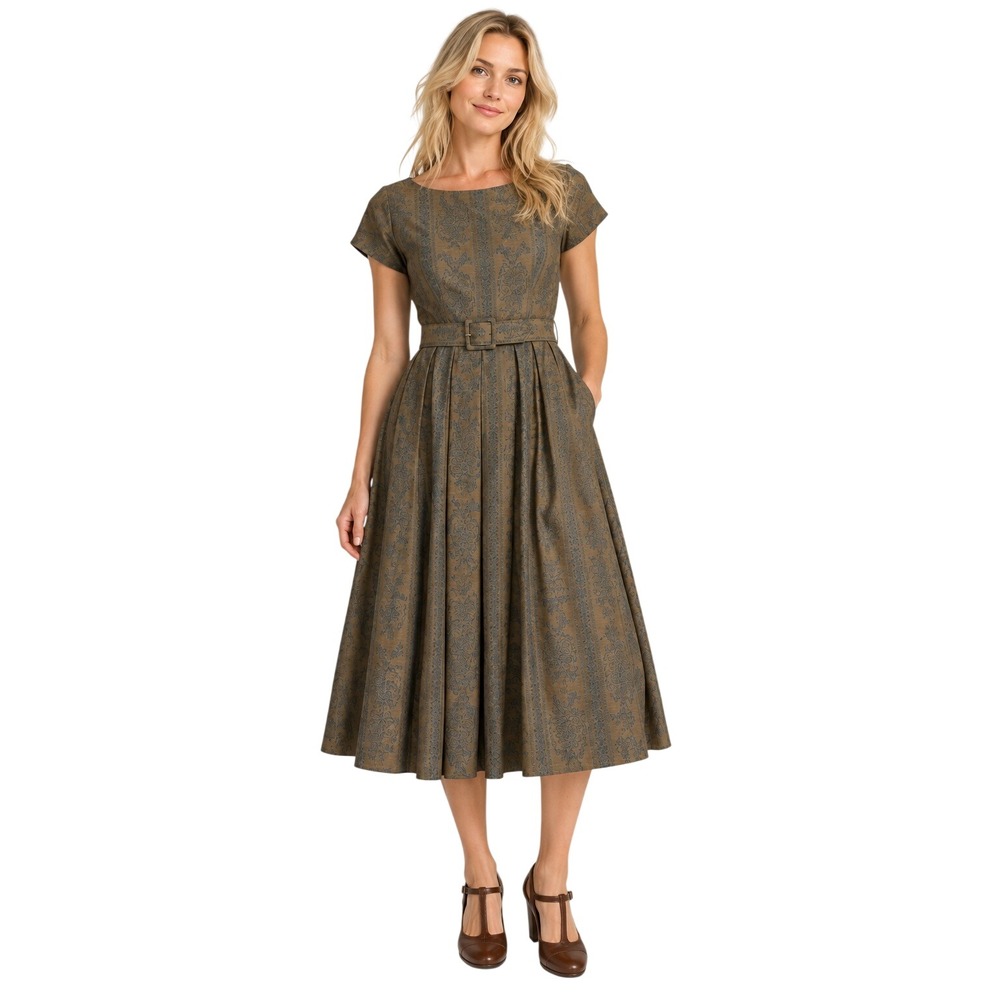 Vintage 1950s Youth Fair Juniors Dress Floral Fit Flare Belted Size 7 Union Made